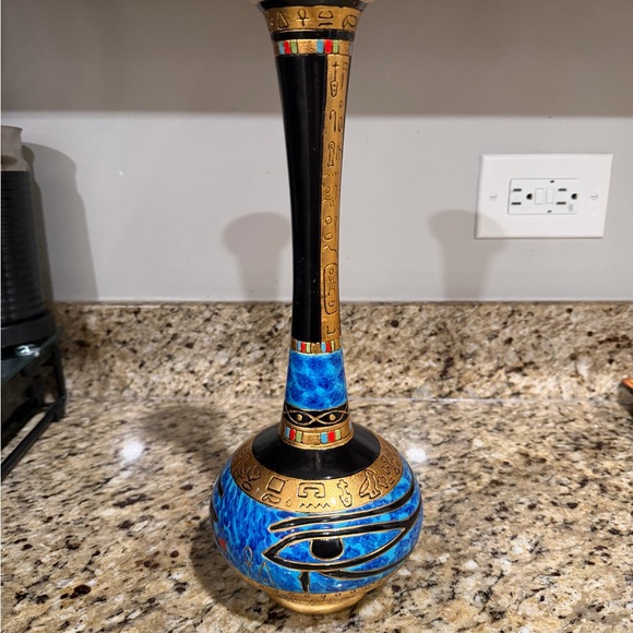Elegant Blue and Gold Egyptian Decorative Vase - Picture 3 of 8